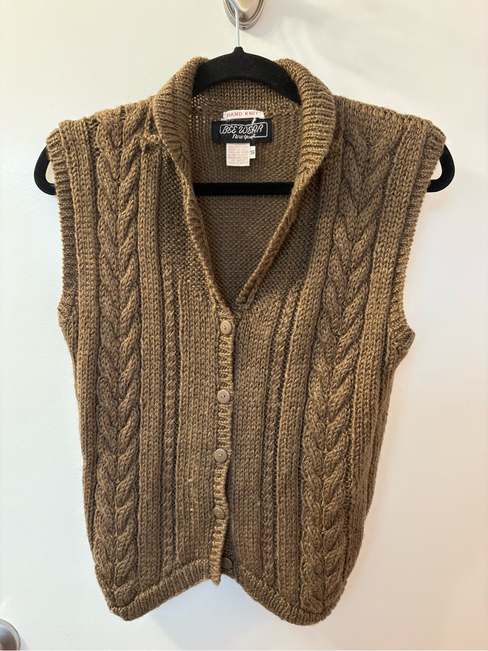 Cable Knit Sleeveless Cardigan Vest - Brown